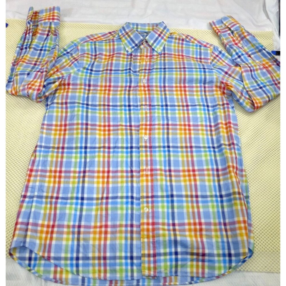 Paul & Shark Yachting Mens Multi-Color Plaid Button-Down Shirt M 100% Cotton Mad